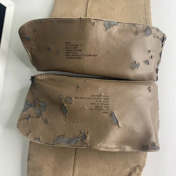 ShoeDazzle Tan Faux Suede Thigh High Stiletto Boots Tassel Lace Up 7.5 - Picture 6 of 11